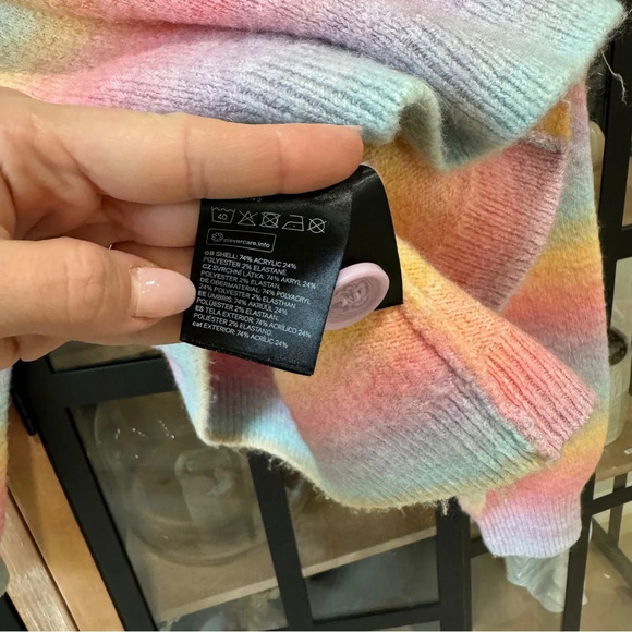 H&M pastel rainbow cardigan button down sweater vneck jacquard knit long sleeve - Picture 4 of 7